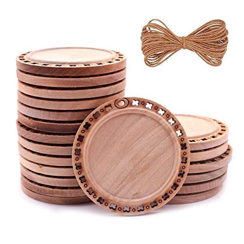 CBCMY 20 Pcs 2.16 inches Natural Wood Slices Craft Unfinished Wood kit Predrilled with Hole Wooden Circles for DIY Crafts Wedding Decorations CBCMY