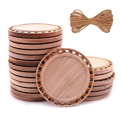 CBCMY 20 Pcs 2.16 inches Natural Wood Slices Craft Unfinished Wood kit Predrilled with Hole Wooden Circles for DIY Crafts Wedding Decorations