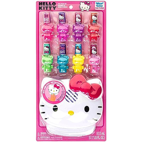 Townley Girl Hello Kitty and Friends 8 Pack Non-Toxic Peel-Off Shimmer and Opaque, Water-Based Safe Nail Polish Set with Nail Dryer for Kids, AA Townley Girl