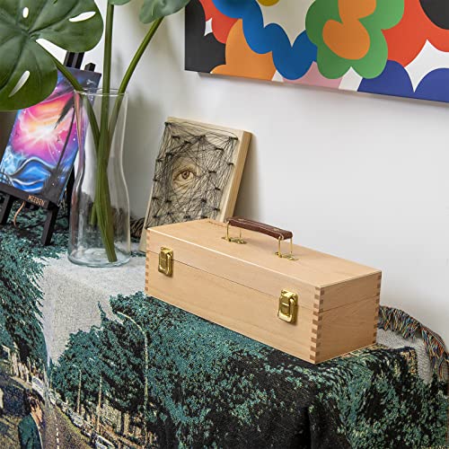 MEEDEN Medium Art Supply Storage Box - Multi-Function Solid Beech Wooden Chest/Art Tool Box with Lift Out Trays for Paint Brush, Pencil, Pastel, and MEEDEN