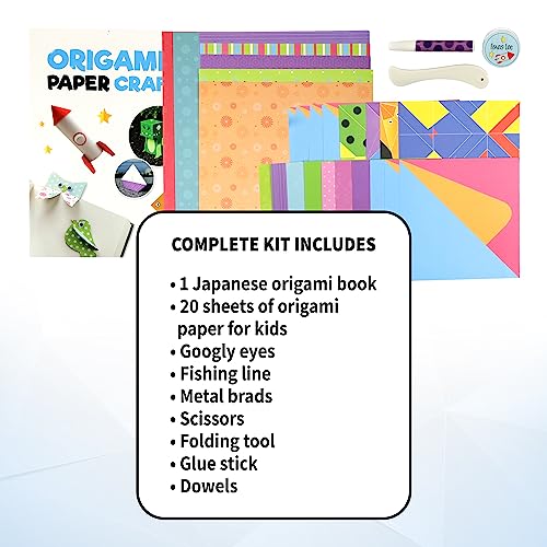 SpiceBox 3D Japanese Origami Paper Kit for Kids Easy Arts and Crafts with Instruction Book, Children's Activity Set, 18 Paper Craft Projects SpiceBox
