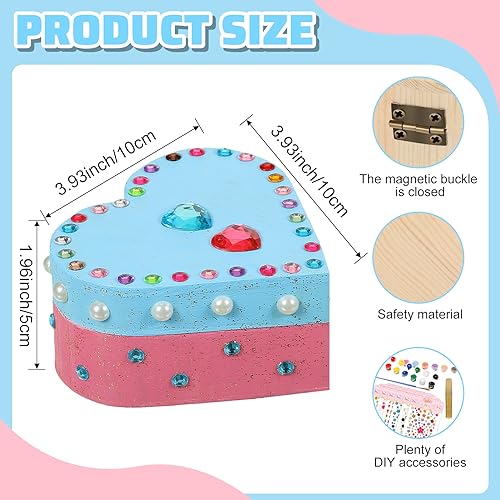 Kigley 6 Sets Paint Your Own Wooden Heart Boxes Arts and Craft Paint Kits Unfinished Wood Jewelry Box for Ages 2-12 Year Old Girls Boys DIY Craft Kigley