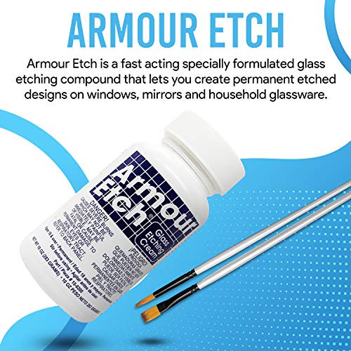 Armour Etch Glass Etching Cream Kit - Create Permanently Etched Designs - 10oz Net Weight - Bundled with Moshify Application Brushes - WoodArtSupply