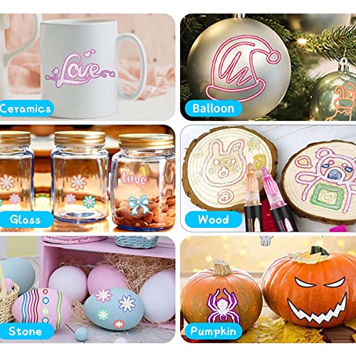 Outline Markers Self-outline Metallic Markers, 12 Colors Double Line Outline Markers, Super Squiggles Shimmer Outline Glitter Pen Set for Christmas Hoxida