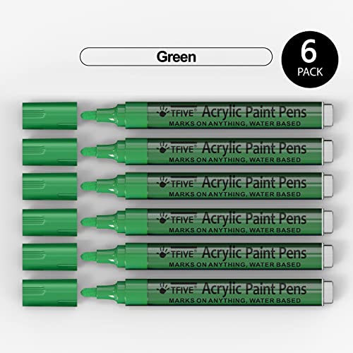 Green Acrylic Paint Marker Pens - 2-3mm Medium Tip, 6 Pack Permanent Green Water Based Paint Pen for DIY Projects, Paintings for Rock, Fabric, Wood, - WoodArtSupply