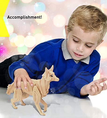 Puzzled 3D Puzzle Coyote Wood Craft Construction Model Kit, Fun, Unique & Educational DIY Wooden Toy Assemble Model Unfinished Crafting Hobby Puzzle - WoodArtSupply