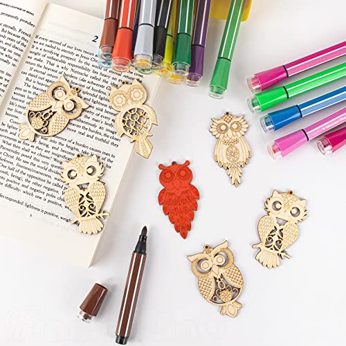 Framendino, 25 Pack Unfinished Wood Cutouts Owl Shape Wooden Slices Bird Hanging Wooden Cutout Wood Chips Embellishments for DIY Craft Home Framendino