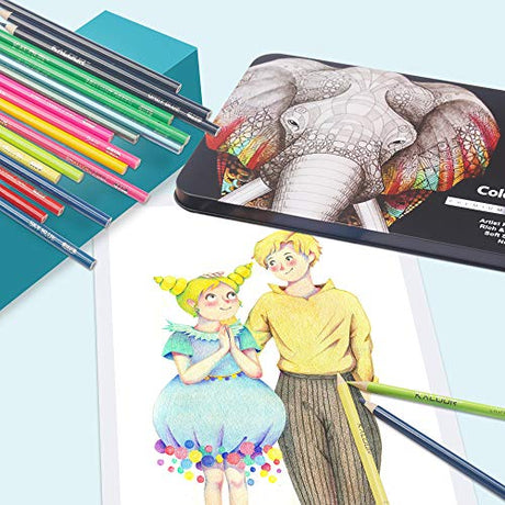KALOUR 180 Colored Pencil Set for Adults Artists kids- 3.3mm Rich Pigment Soft Core -12 Metallic Pencil - Wax-Based - Ideal for Coloring Drawing KALOUR