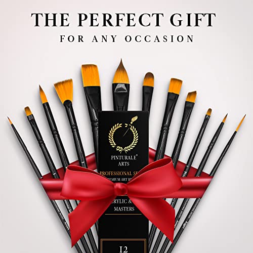 Pinturale Arts Set of 12 Brushes for Acrylic & Oil Painting | Acrylic & Oil Masters | Acrylic Paint Brush Set | Handmade Professional Oil Paint Brush Pinturale Arts