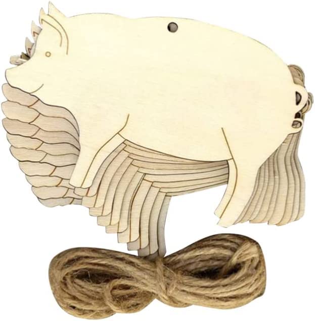 10pcs Unfinished Wood Embellishments Pig Shape Wood Cutout Wood Pieces Wooden Ornaments Wooden Chips for Arts Crafts DIY Wedding Decoration - WoodArtSupply