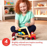Melissa & Doug Magnetic Car Loader Wooden Toy Set With 4 Cars and 1 Semi-Trailer Truck - Crane Wooden Toy, Vehicle Toys For Kids Ages 3+ Melissa & Doug