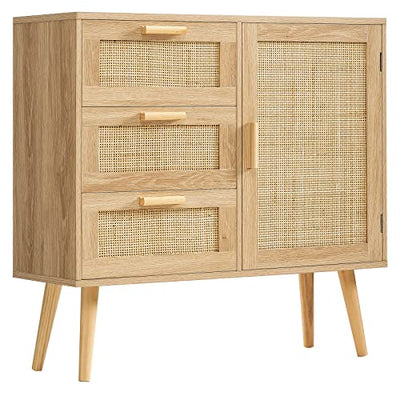 Iwell Rattan Storage Cabinet with 3 Drawers and Adjustable Shelf - Versatile Accent Piece for Home Interiors