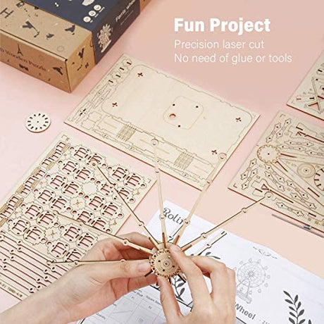Rolife Ferris Wheel Music Box 3D Wooden Puzzle Kit for Adults and Kids Rolife