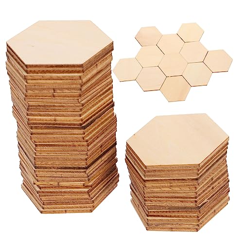 VILLCASE 50PC Wooden Hexagon Block DIY Crafts Decorations Wood chip Ornaments Wooden Hexagon Slices Unfinished Wood Hexagon Unfinished Wood Shape VILLCASE