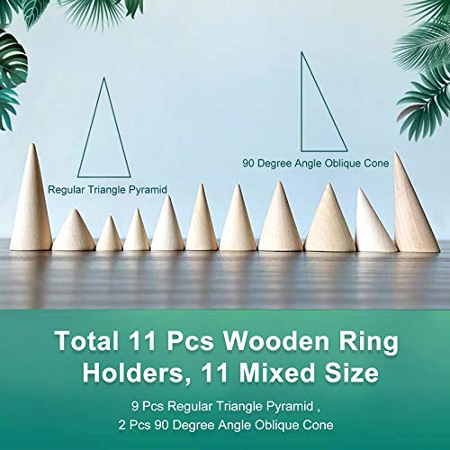 FINGERINSPIRE 10 Pcs Natural Wood Cone Ring Holders Wooden Ring Display Stands with 10 Different Size Unpainted Wooden Cones Jewelry Display DIY FINGERINSPIRE