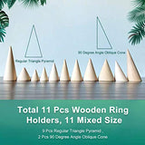 FINGERINSPIRE 10 Pcs Natural Wood Cone Ring Holders Wooden Ring Display Stands with 10 Different Size Unpainted Wooden Cones Jewelry Display DIY FINGERINSPIRE