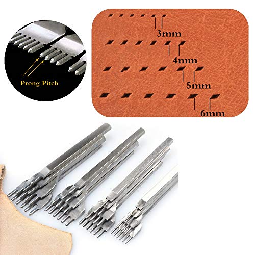 Aiskaer White Steel 4mm 1/2/4/6 Prong DIY Diamond Lacing Stitching Chisel Set Leather Craft Kits - WoodArtSupply