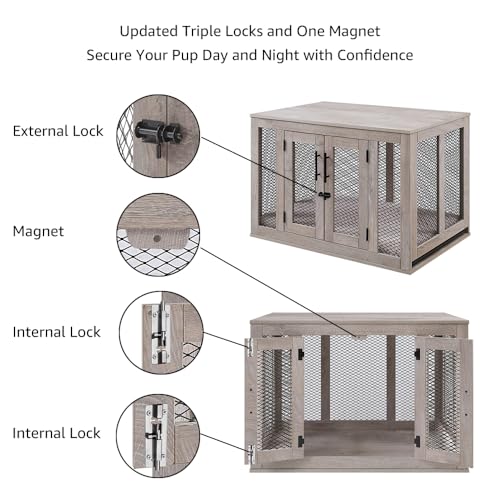 unipaws Dog Crate Furniture, Dog Kennel with Dog Bed and Removable Tray, Dog Cage for Medium Dogs from 25 to 39 pounds Dogs, 26 Inch Height Indoor - WoodArtSupply