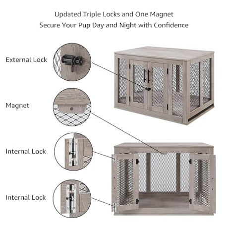 unipaws Dog Crate Furniture, Dog Kennel with Dog Bed and Removable Tray, Dog Cage for Medium Dogs from 25 to 39 pounds Dogs, 26 Inch Height Indoor unipaws