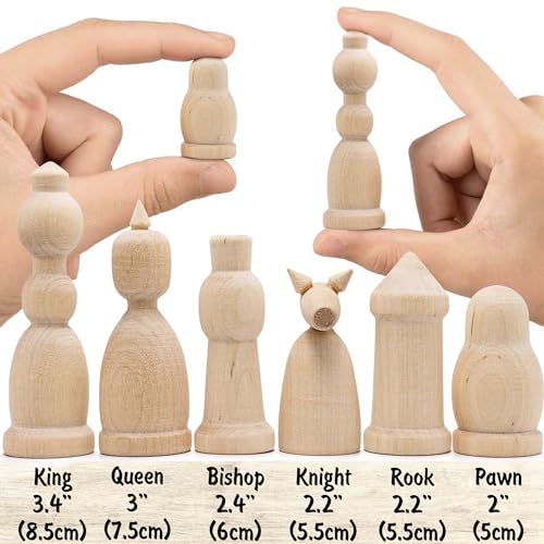 Unfinished Wood Chess Pieces with Vinyl Chess Board - Paint Your Own Chess Set - Blank Chess Sets DIY Arts and Crafts - Chess Gifts for Chess Players