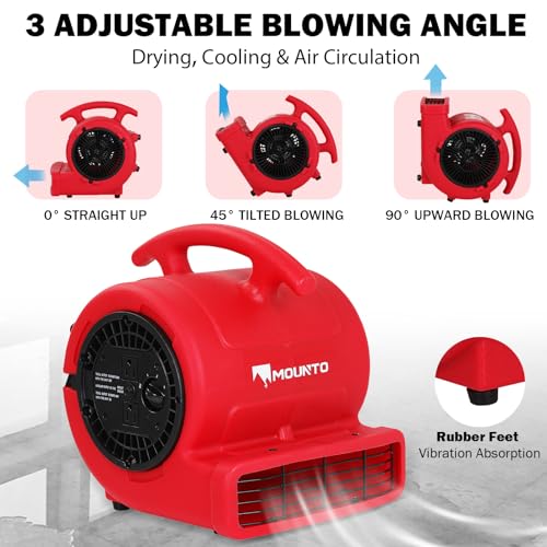 MOUNTO 1/4hp 1000CFM 2 Speed Air Mover Carpet Dryer Floor Fan Cooling Fan (Red) MOUNTO