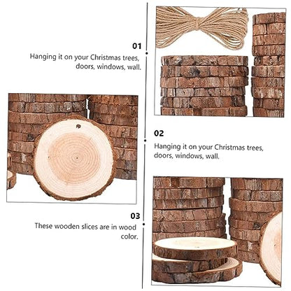 50pcs DIY Wood Chips Unfinished Wood Slices Unfinished Predrilled Wood Circles predrilled Wood Discs Home Decor Wood Round Slices Wedding Decor Xmas - WoodArtSupply