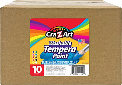 Cra-Z-Art Washable Tempera Paint Bulk Pack 10ct, Assorted Colors 8oz each bottle - WoodArtSupply