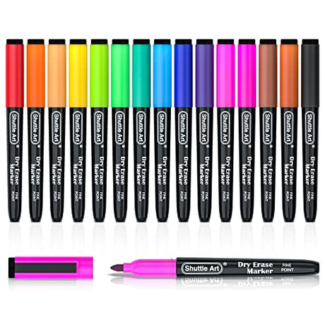 Shuttle Art Dry Erase Markers, 15 Colors Magnetic Whiteboard Markers, Fine Point, Perfect For Writing on Whiteboards, Dry-Erase Boards,Mirrors for Shuttle Art