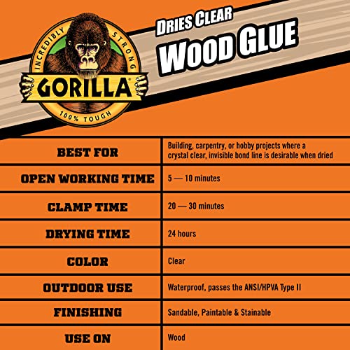 Gorilla Dries Clear Wood Glue, 4oz Bottle (Pack of 2) Gorilla