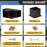 Kinchoix 6x6 Woodworks Pergola Brackets Kit, 4-Way Corner Extension Brackets, Black Powder Coated, 6x6 Metal Brackets for Wood Beams, Fence, Shed and Kinchoix