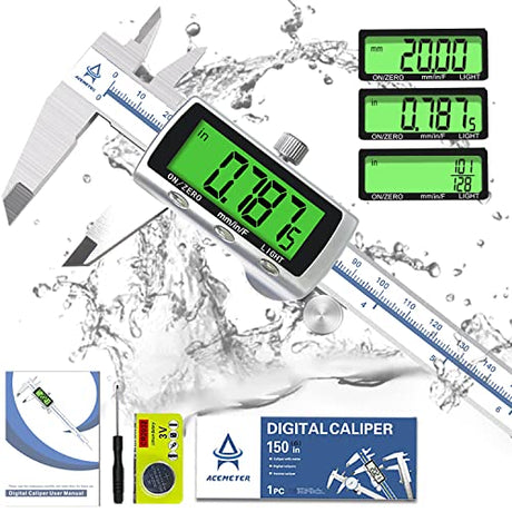 Digital Caliper Electronic Measuring Tool,Digital Vernier Caliper Inch/Millimeter/Fraction Measurement Caliper for Jewelry-Metal Metric Measure ACEMETER