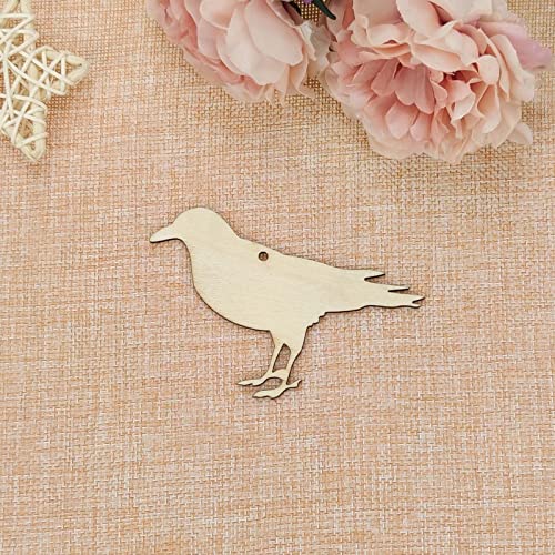 40pcs Crow Wood DIY Crafts Cutouts Blank Wooden Crow Shaped Hanging Ornaments with Hole Hemp Ropes Gift Tags for DIY Projects Easter Halloween Party