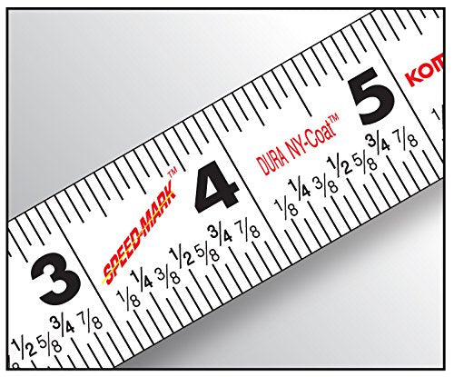 Komelon SM5425 Speed Mark Gripper Acrylic Coated Steel Blade Measuring Tape, 1-Inch X 25Ft , White Komelon