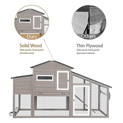 Gowoodhut Chicken Coop with Run Mobile Large Nesting Box - Back Yard Wooden Chicken House Outdoor Poultry Cage, UV Proof Asphalt Roof - WoodArtSupply