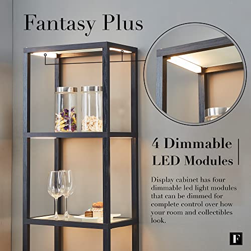 FENLO Fantasy Plus 66" Luxury Glass Display Shelf with Dimmable LED Floor Lamps, Sturdy Curio Cabinet with Bookcase Display Shelves for Bedroom, Open - WoodArtSupply