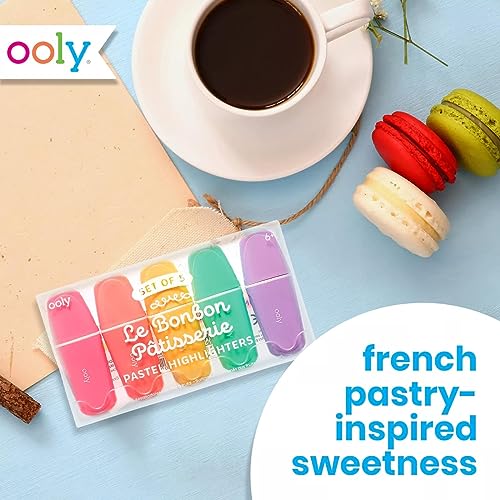 Ooly Le BonBon Mini Highlighter [Set of 5] - Pastel Colors, Chisel Tip- For Note Taking, Drawing, Art Supplies, School Supplies for Kids [Le BonBon Ooly