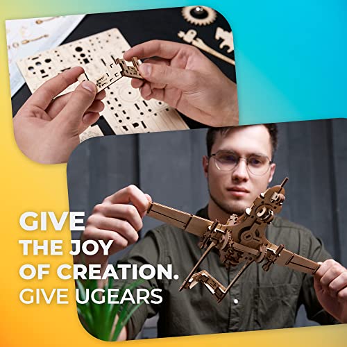 UGEARS Bayraktar TB2 Combat Drone - Powerful Wooden Airplane Drone Model Kit with Movable Rudders, Wing Ailerons, Moving Camera and Missiles Under UGEARS