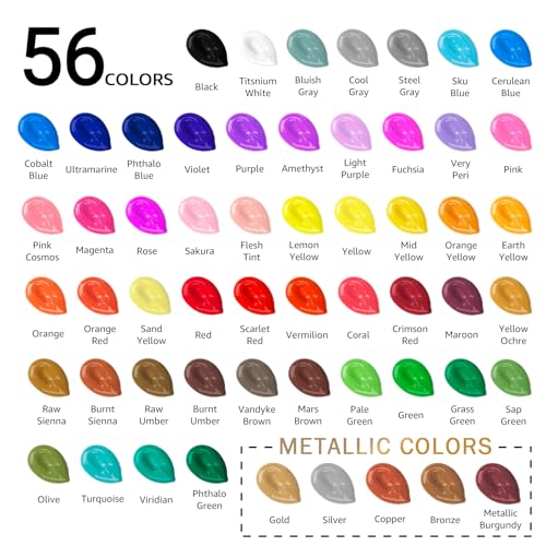ABEIER Acrylic Paint Set, 56 Colors (2oz/60ml), Matte Finish, Waterproof, Rich Pigments, Non-Toxic Paints for Painting on Canvas Crafts Wood Ceramic, ABEIER