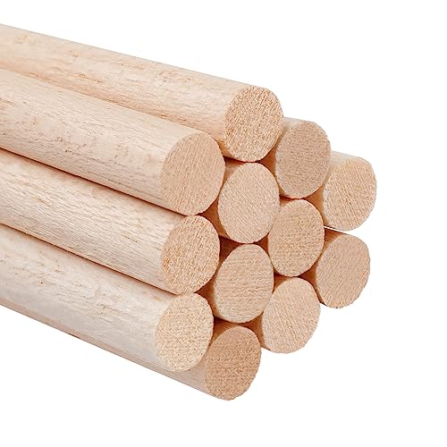 1/2 x 12 Inch Round Wood Dowel Rods Wood Sticks Wooden Dowel Rods Unfinished Wood Balsa Wood Sticks for Crafts and DIY Projects, 12 PCS