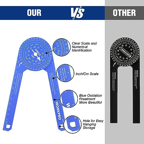 WORKPRO Aluminum Miter Saw Protractor, 7.3 Inch Angle Finder Featuring Precision Laser Engraved Scales for Inside and Outside Corner, Carpenters, WORKPRO