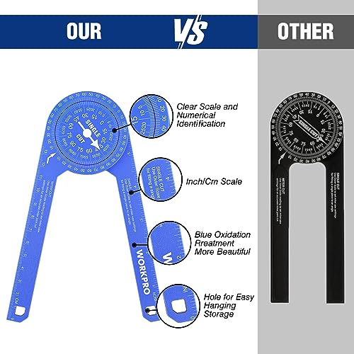 WORKPRO Aluminum Miter Saw Protractor, 7.3 Inch Angle Finder Featuring Precision Laser Engraved Scales for Inside and Outside Corner, Carpenters, - WoodArtSupply
