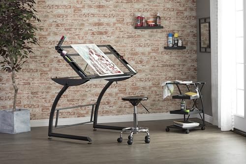 SD STUDIO DESIGNS Triflex Drawing Table, Sit to Stand Up Adjustable Office Home Computer Desk, 35.25" W X 23.5" D, Charcoal Black/Clear Glass SD STUDIO DESIGNS