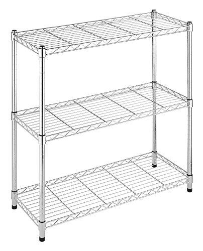 Whitmor Supreme 3 Tier Shelving with Adjustable Shelves and Leveling Feet - 350 lb. Capacity per Shelf - Chrome - WoodArtSupply