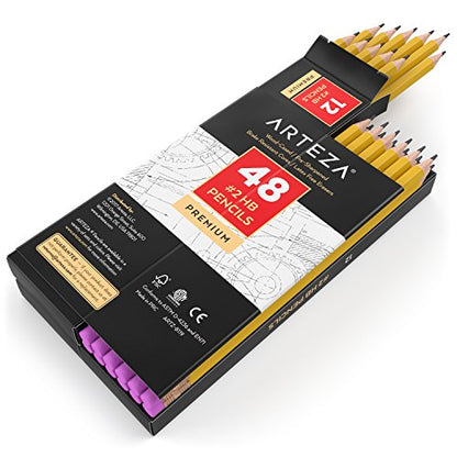 ARTEZA HB Pencils #2, Pack of 48, Wood-Cased Graphite Pencils in Bulk, Pre-Sharpened, with Latex-Free Erasers, Office & Back to School Supplies for