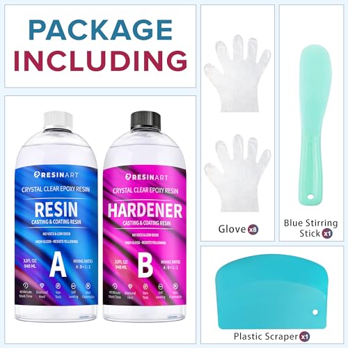 Crystal Clear Epoxy Resin - 64oz Epoxy Resin Kit, Not Yellowing High Gloss Bubbles Free Easy Mix 1:1 Ratio for Coating and Casting, Jewelry, Craft - WoodArtSupply