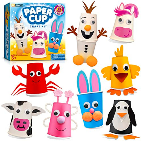 Arts and Crafts Kit for Kids Ages 3, 4, 5, 6 – Craft 8 Cute Animal Projects – Gift Crafts Set for Girls & Boys Ages 4-8 LC Crafts