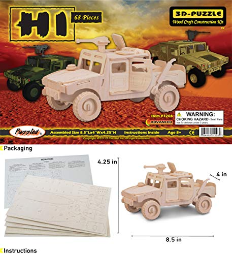 Puzzled 3D Puzzle H1 Truck SUV Wood Craft Construction Model Kit, Fun Unique & Educational DIY Wooden Army Toy Assemble Model Unfinished Crafting