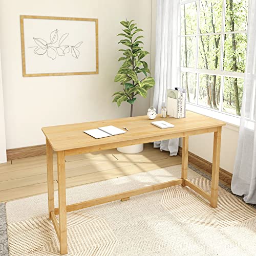 Plank+Beam Solid Wood Writing Desk, Simple Desk for Bedroom, Home Office Study Desk, 55.25 Inch, Natural - WoodArtSupply