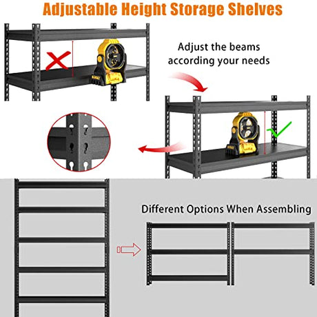 SDXYSTCE 5-Tier Garage Shelving Unit Heavy Duty,40”W x 18”D x 72”H All Metal Storage Shelves，2200 lbs Load Capacity Adjustable Sturdy Shelves for SDXYSTCE
