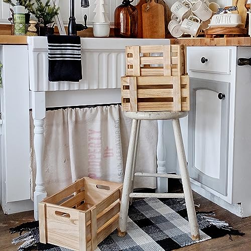 Natural Wood Crates for Storage - Set of 3: Decorative Unfinished Wooden Crates, Country Style Small Crates for Display, Rustic Farmhouse Shelf